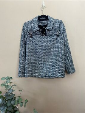 White House Black Market Tweed Skirt Suit Blue Black Houndstooth Set 2 Blue Fall